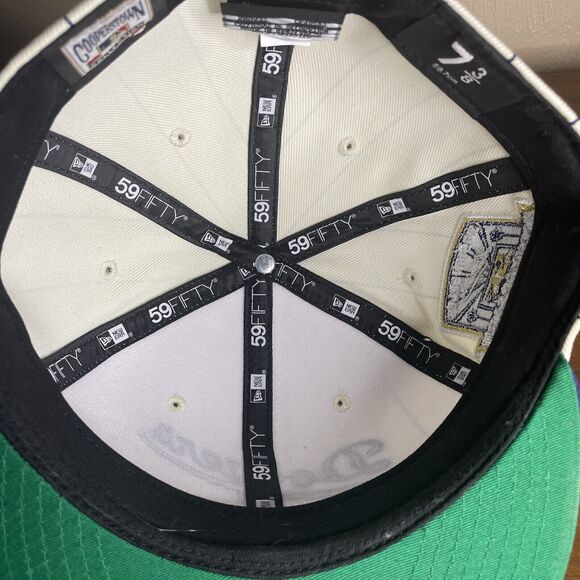 Los Angeles Dodgers New Era 59FIFTY Off White Pinstripe Script Hat Cap 7 3/8 - Picture 10 of 10